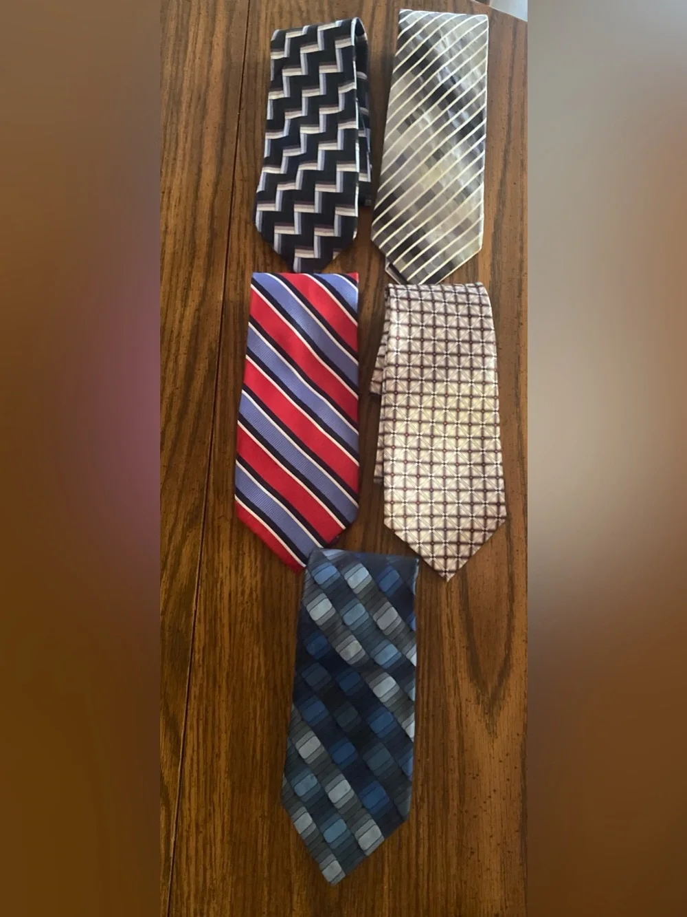 Men's Necktie Lot of 5 Blue Red Striped Geometric Mixed Brands Woven Ties